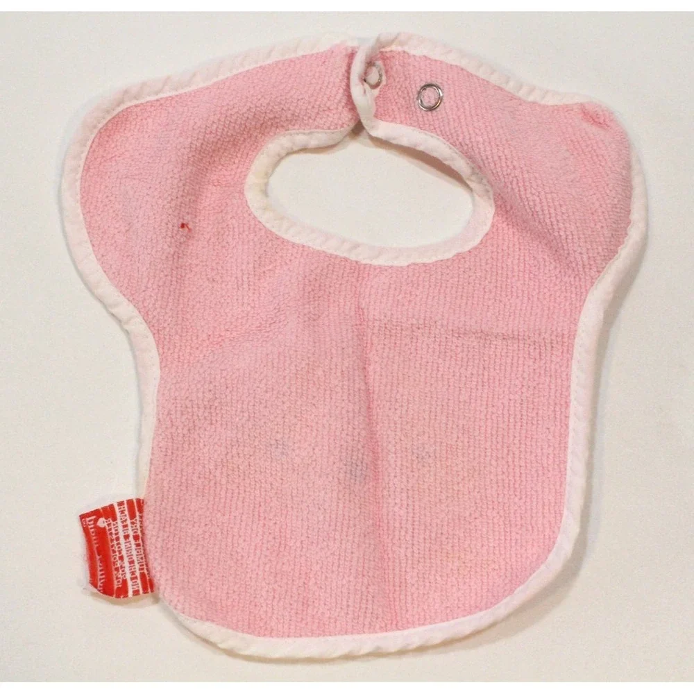 Vintage 1980s Baby Terry Cloth Bib Mother Maid Pink w/ Goose Geese Hearts Flower